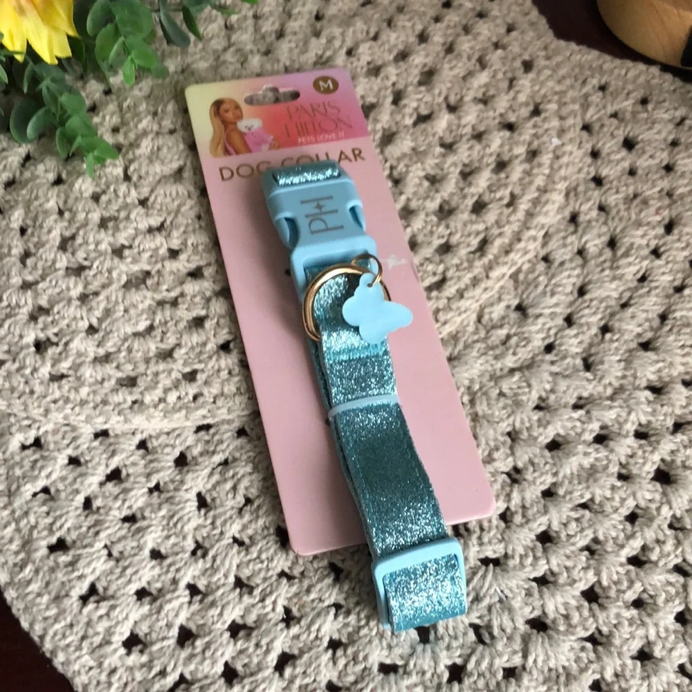 Paris Hilton Blue Glitter Dog Collar Size M